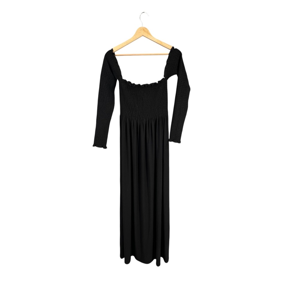 Hill‎ House The Nap Dress Black Smocked Long Sleeve Maxi Dress Size Small